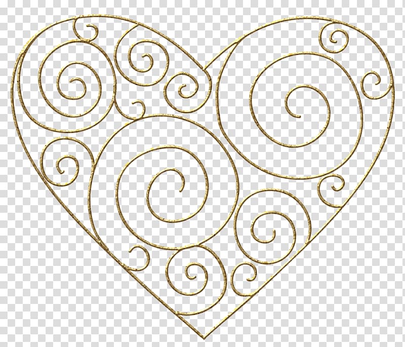 heart-shape brass-colored illustration, Heart Line art , Gold Deco Heart transparent background PNG clipart