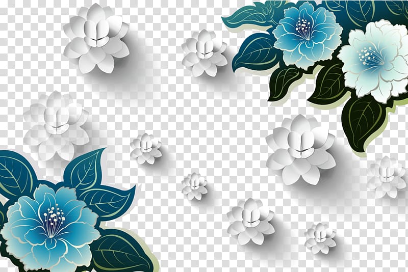 blue and white flowers illustration, Moutan peony Flower Template, 3D three-dimensional flowers background transparent background PNG clipart