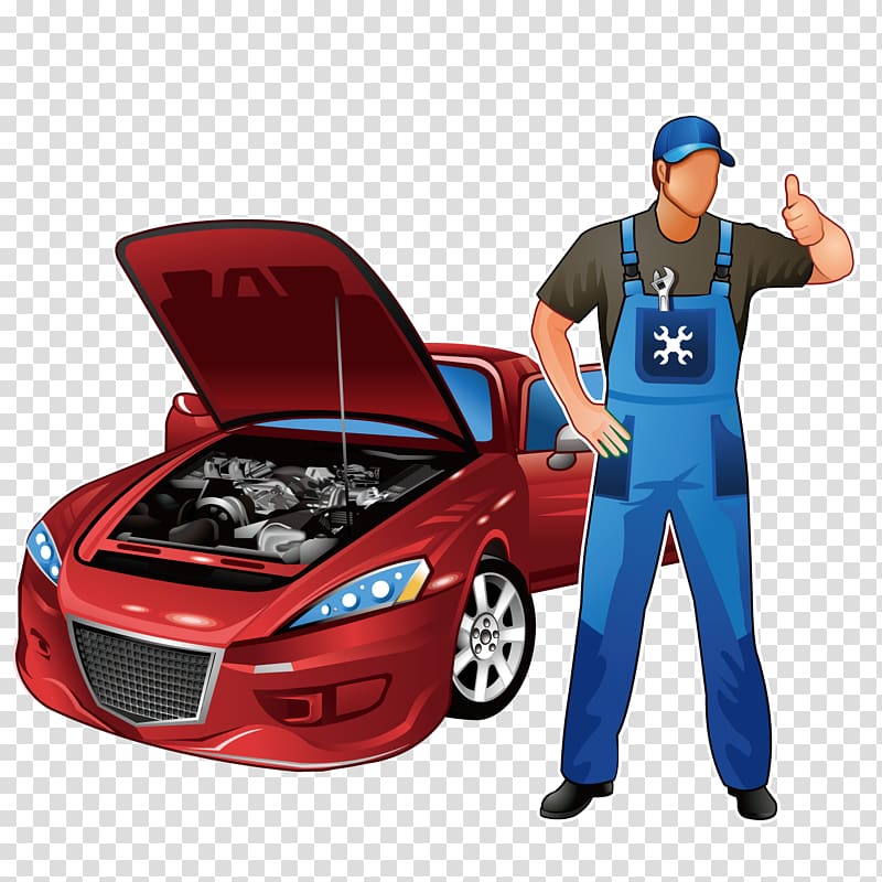 man and red car illustration, Car Automobile repair shop Motor Vehicle Service Auto mechanic, Car repair master transparent background PNG clipart