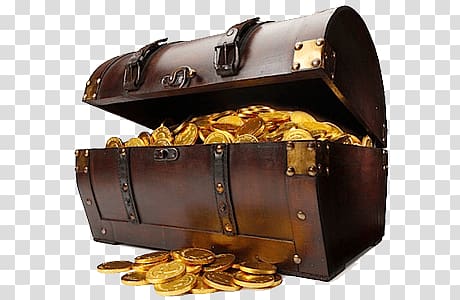 brown wooden gold treasure chest, Treasure Gold transparent background PNG clipart