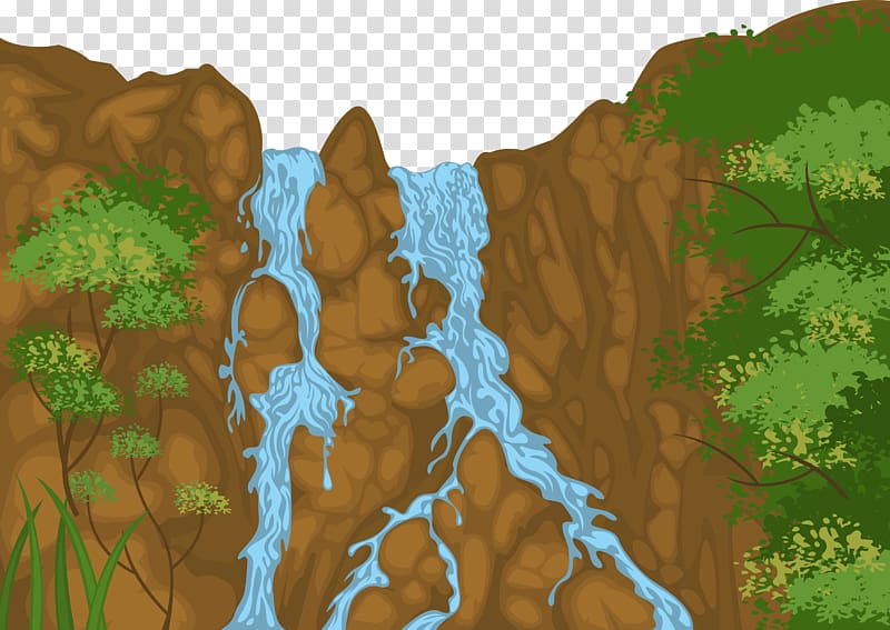 Landscape Waterfall Illustration, Mountain stream transparent background PNG clipart
