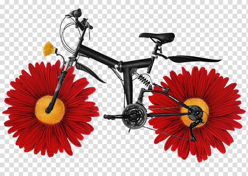 Bicycle Collage Cycling Drawing Illustration, Creative flowers Tire Bike transparent background PNG clipart