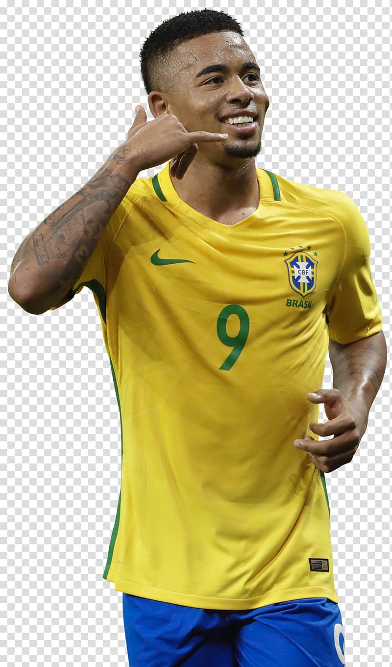 man wearing green and yellow Nike soccer jersey, Gabriel Jesus Brazil national football team 2018 World Cup 2014 FIFA World Cup Manchester City F.C., Gabriel Jesus transparent background PNG clipart