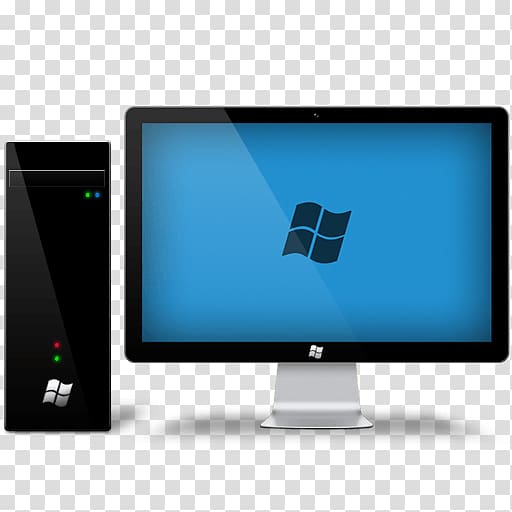 black Microsoft flat screen computer monitor and tower illustration, Dell Desktop computer Microsoft Windows Personal computer Icon, Computer Desktop Pc transparent background PNG clipart
