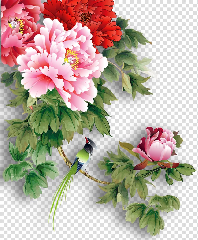 pink and red flowers, China Paper Moutan peony, Peony flowers transparent background PNG clipart