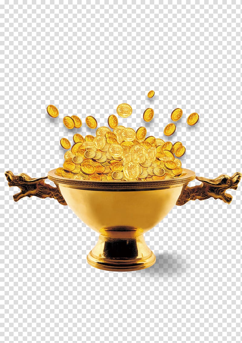 Gold coin Template, Bowls of gold coins transparent background PNG clipart