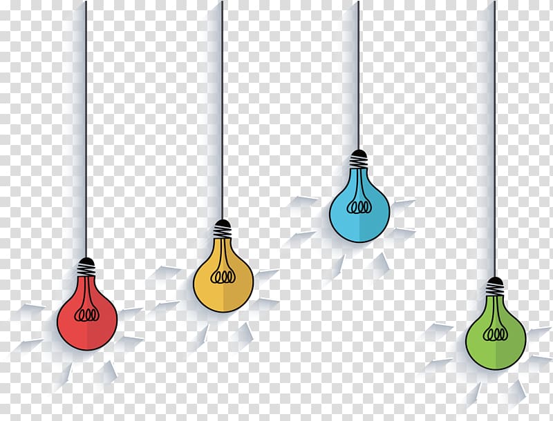 red, yellow, blue, and green light bulbs illustration, Light bulb ornaments transparent background PNG clipart