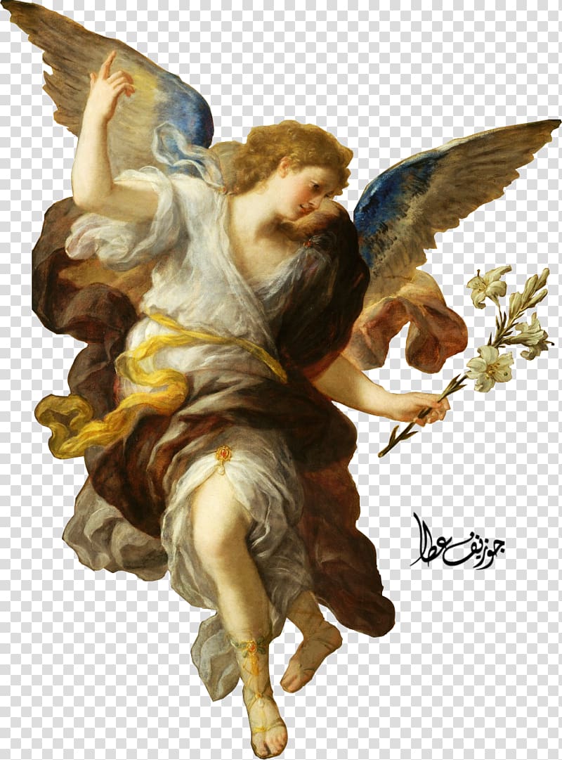 angel holding yellow lilies art, Annunciation Oil painting Artist, angel statue transparent background PNG clipart