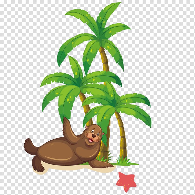 Coconut Arecaceae Animation , Sea Lion Seals transparent background PNG clipart