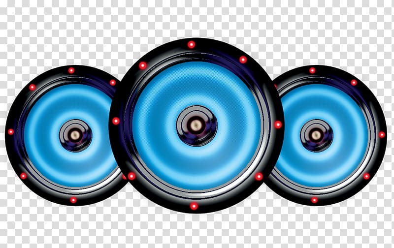 three round black-and-blue subwoofers illustration, Loudspeaker Music Creative Technology, Creative Speaker transparent background PNG clipart