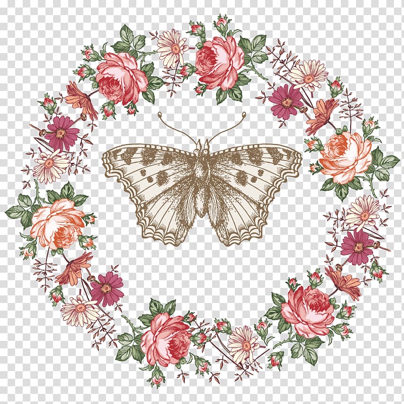grey butterfly, Butterfly Drawing Illustration, Retro wreath frame and butterfly transparent background PNG clipart