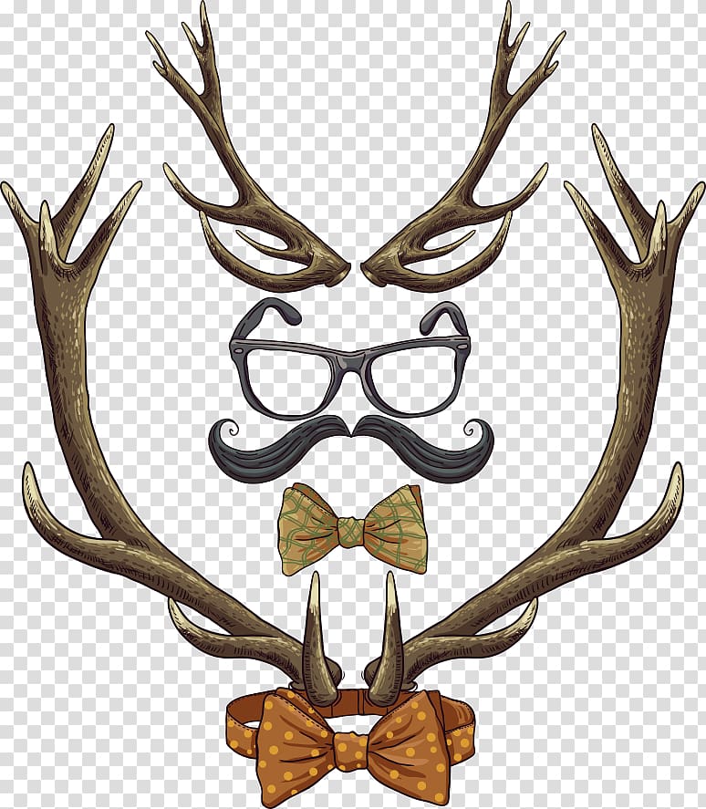 Hipster Reindeer Vintage clothing, Beard and glasses velvet bow transparent background PNG clipart