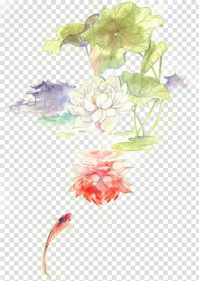 red and white petaled flowers illustration, Antiquity beautiful watercolor illustration transparent background PNG clipart