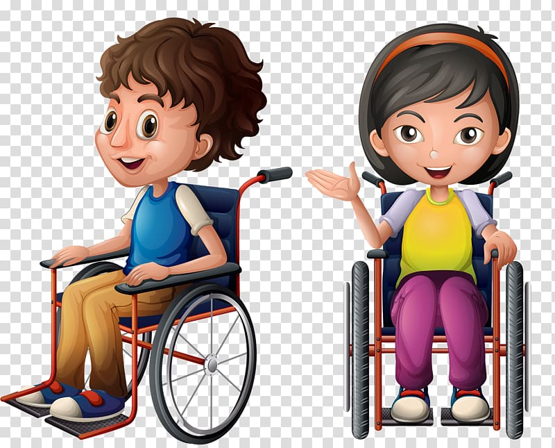 two boy and girl riding in wheelchairs, Wheelchair Disability , Child sitting in a wheelchair transparent background PNG clipart