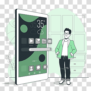 illustration, Home screen, phone, device, technology, home, app, people transparent background PNG clipart thumbnail