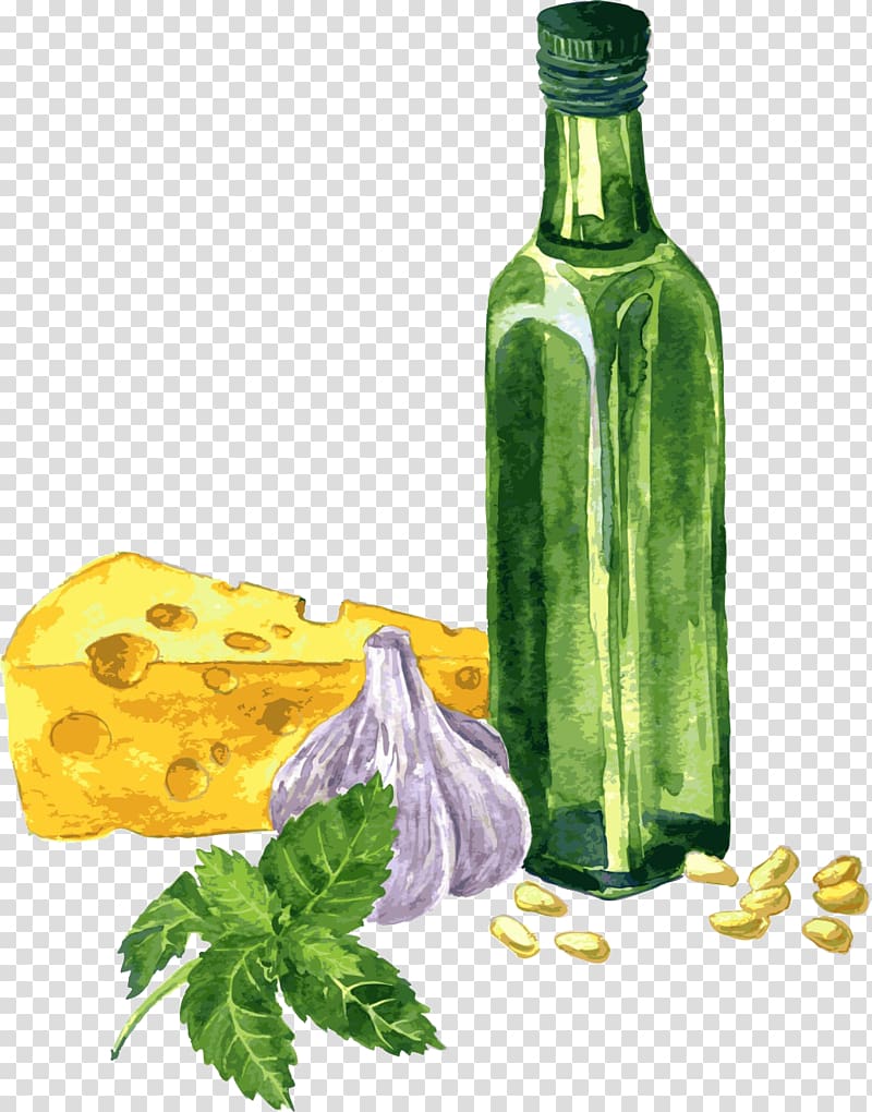 Pesto Watercolor painting , Bottle cheese transparent background PNG clipart