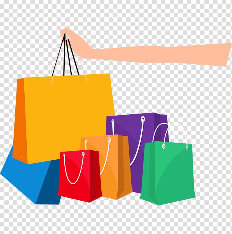 assorted color paper bag lot illustration, Online shopping Shopping bag, cartoon shopping bags transparent background PNG clipart