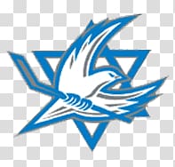 blue and white bird carrying hockey stick logo, Israel National Ice Hockey Team Logo transparent background PNG clipart