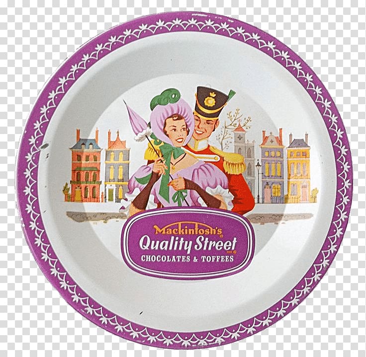 round white and purple plate, Quality Street Chocolate Vintage Tin transparent background PNG clipart