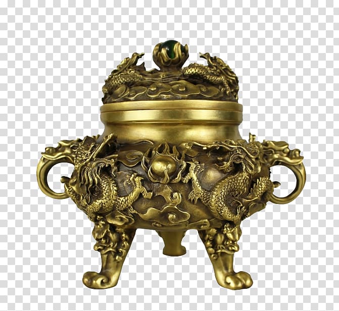 Censer Copper Thurible Buddhahood Amitabha triad, Gold complex design stove transparent background PNG clipart