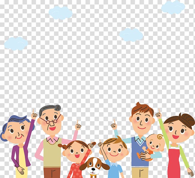 people pointing up illustration, Family Cartoon Illustration, Pointing to the sky cartoon character family transparent background PNG clipart