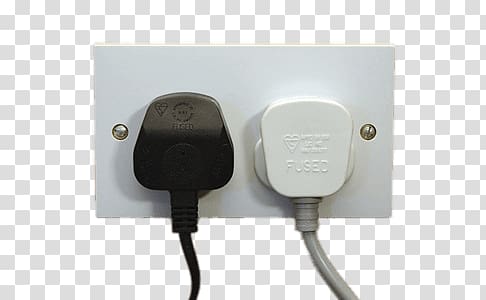 white and black power cable plug in to outlet, Plugs In Socket transparent background PNG clipart