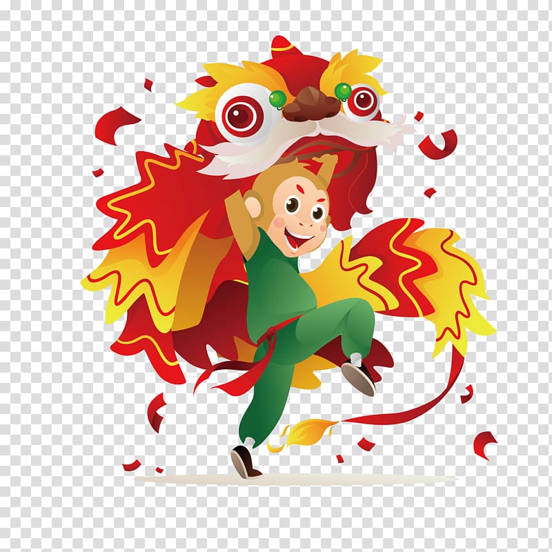 Dance Chinese New Year Festival Illustration, Little monkey lion dance transparent background PNG clipart