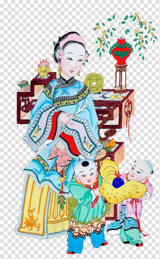 Cartoon , Ancient rich mother and child transparent background PNG clipart
