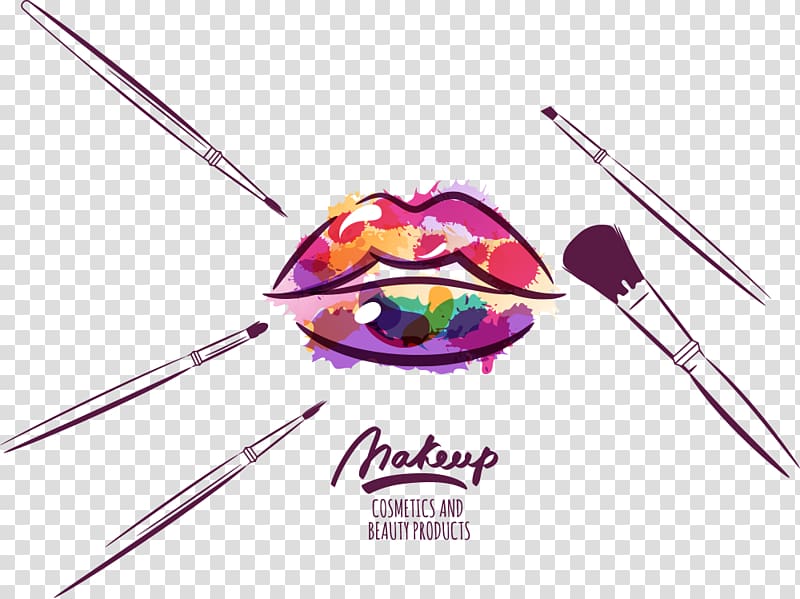 Cosmetics Makeup brush Make-up artist Illustration, tools makeup and lips, Makeup cosmetics and beauty products painting transparent background PNG clipart
