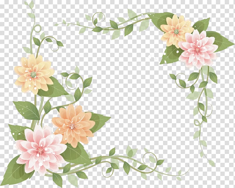 pink and green floral border illustration, Flower Paper Machine, corner flowers transparent background PNG clipart