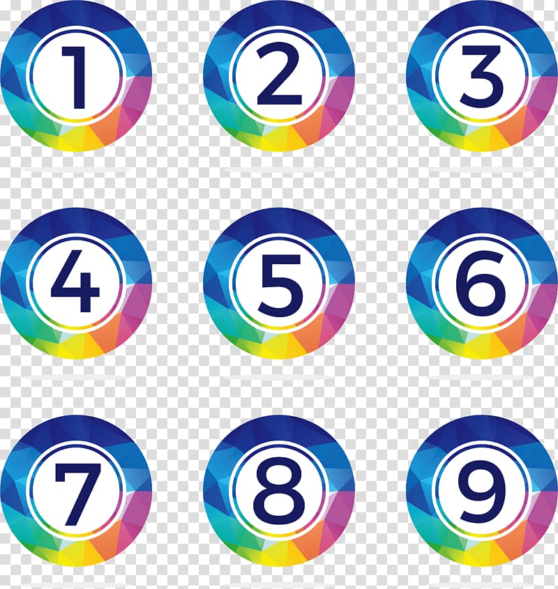 numbers 1 to 9 , Euclidean Number Icon, Color Low Polygon Numbers 1 to 9 transparent background PNG clipart