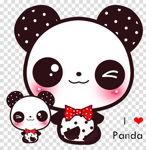 two pandas illustration with text overlay, Giant panda Cute Panda Kavaii Cuteness Android application package, Cute Panda transparent background PNG clipart