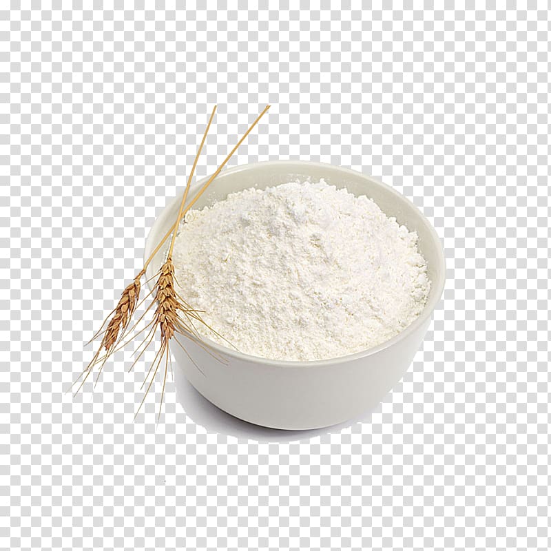 white powder and wheat grass clip, Flour Food Bowl, A bowl of flour transparent background PNG clipart