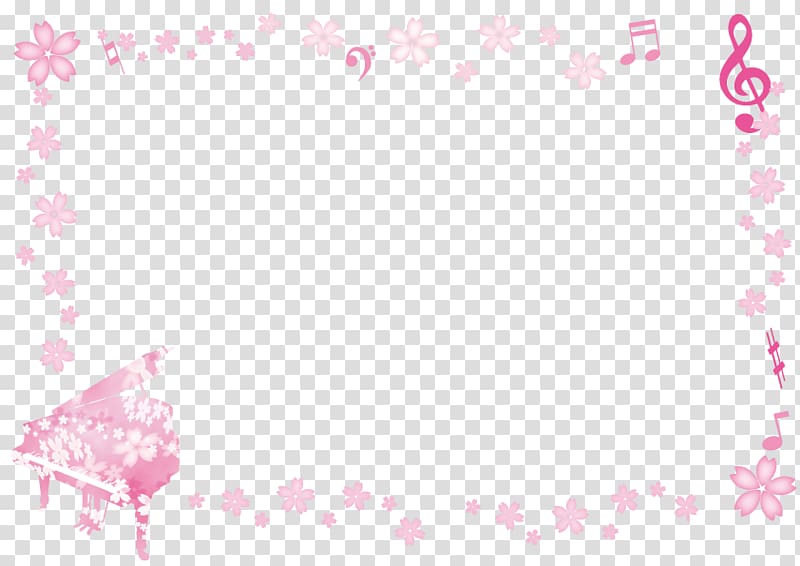 piano cherry blossom pattern and sound sign frame., others transparent background PNG clipart