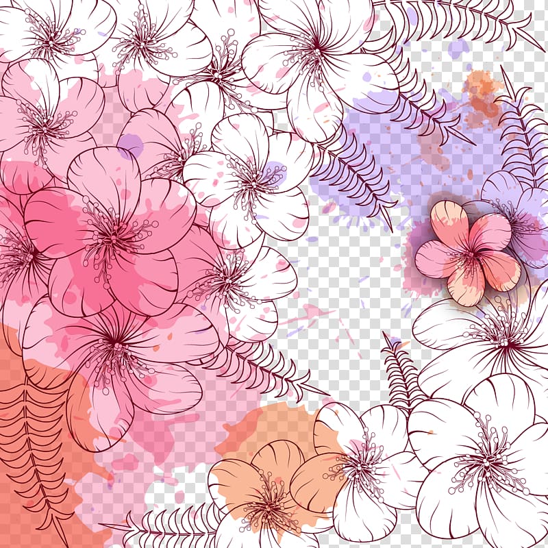 pink and white petaled flowers , Birthday Flower Vecteur, Painted floral background birthday card material transparent background PNG clipart