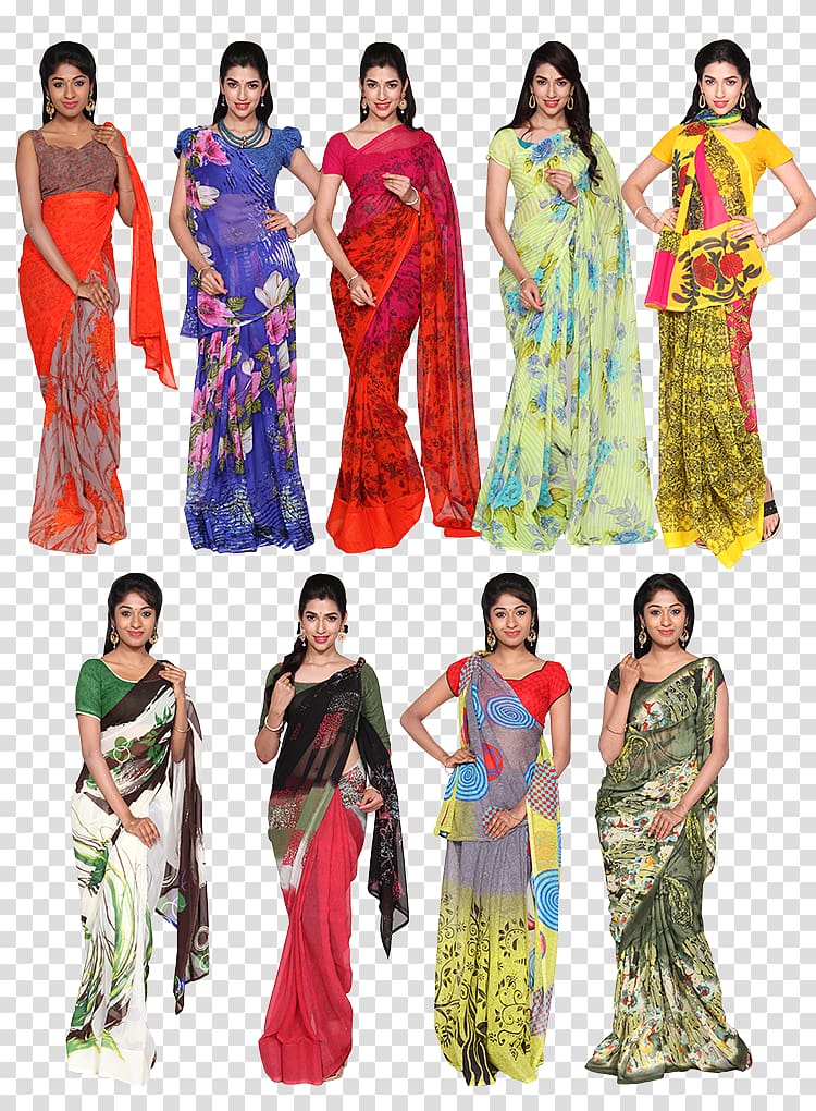Sari Georgette Dress Clothing Fashion, Women saree transparent background PNG clipart