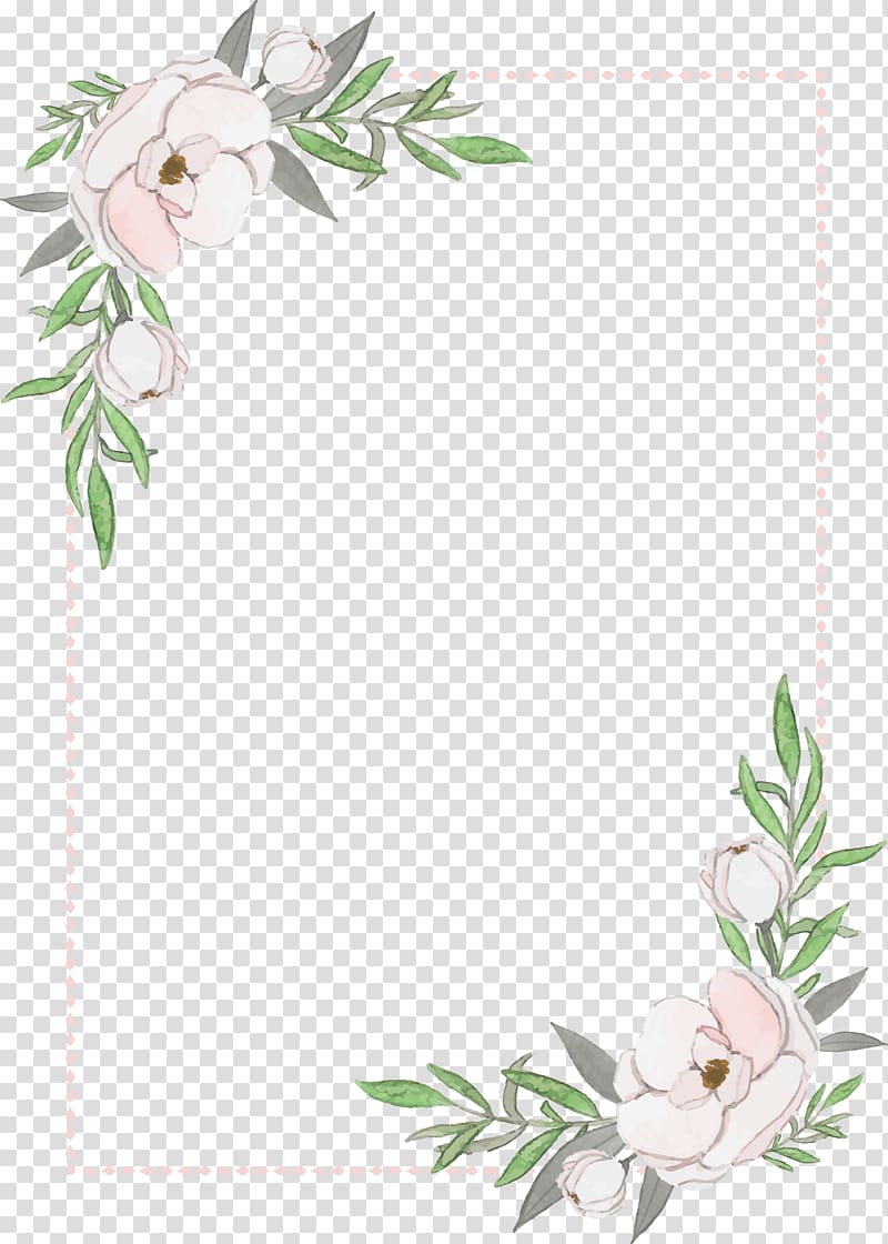 pink and green floral border, Wedding invitation Camellia, Hand-painted floral decorative pattern transparent background PNG clipart