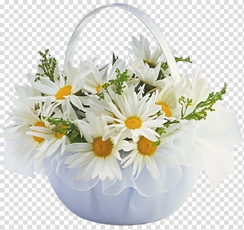 white daisy flowers, Flower Basket , Basket with Daisies transparent background PNG clipart