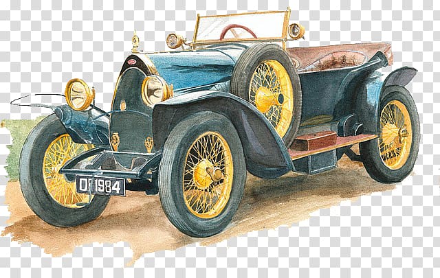 vintage green and yellow car , Jigsaw puzzle Drawing Watercolor painting Pencil, Vintage vehicles watercolor transparent background PNG clipart