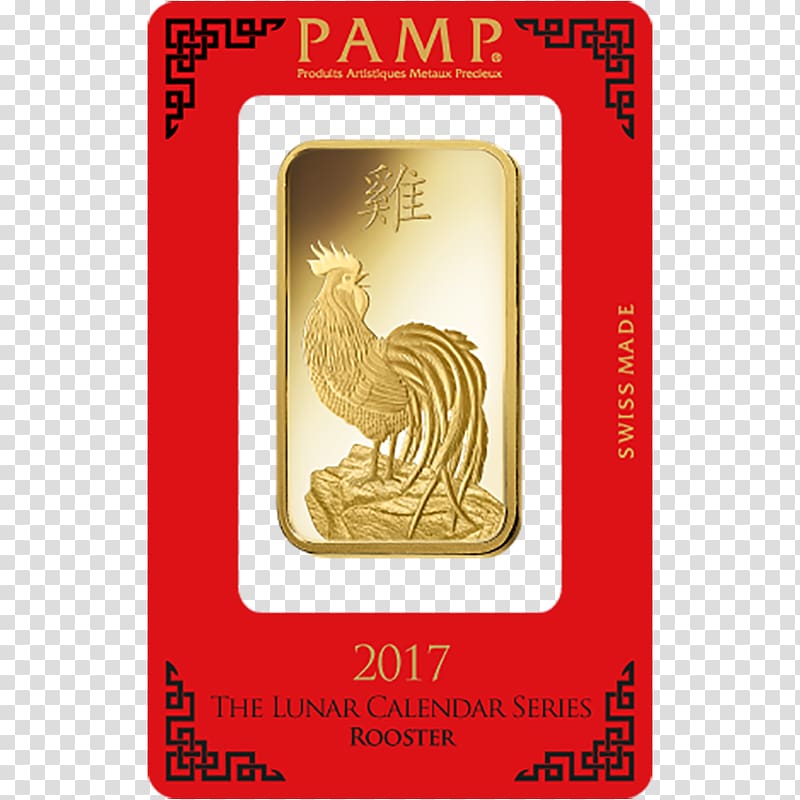 Gold bar PAMP Bullion Carat, rooster transparent background PNG clipart