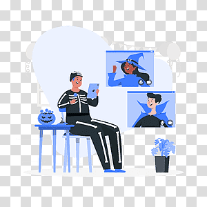 illustration, Halloween video call, communication, party, event, meeting, friends, halloween, culture, holiday transparent background PNG clipart thumbnail
