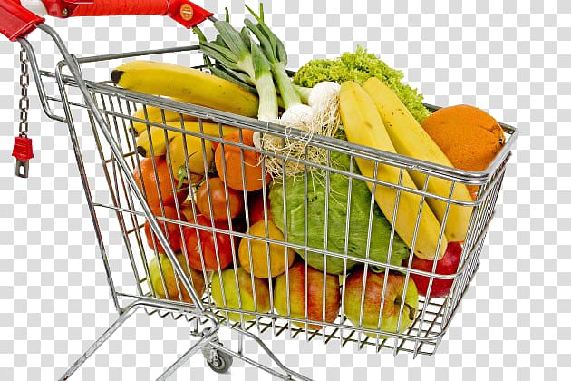 Shopping cart Fruit Supermarket Shopping Centre, Shopping cart filled with fruits and vegetables transparent background PNG clipart