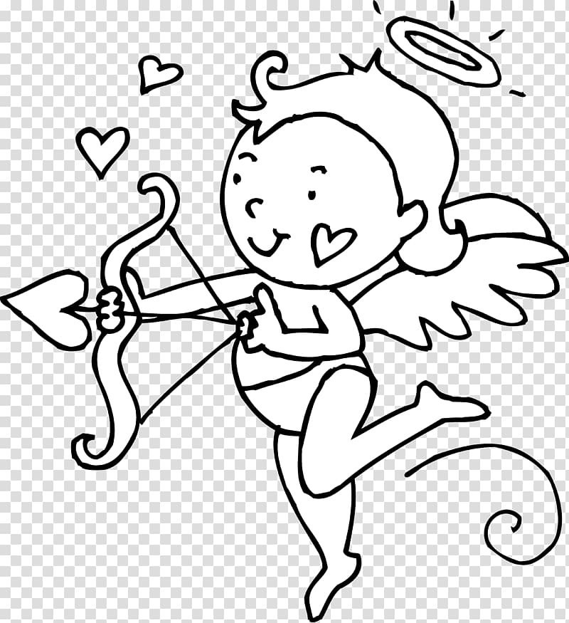 Cupid Valentines Day Black and white Heart , Black Cupid transparent background PNG clipart
