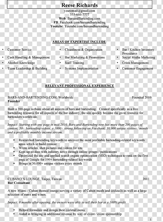 Résumé Template Bartender Essay Writing, Resume Cv transparent background PNG clipart