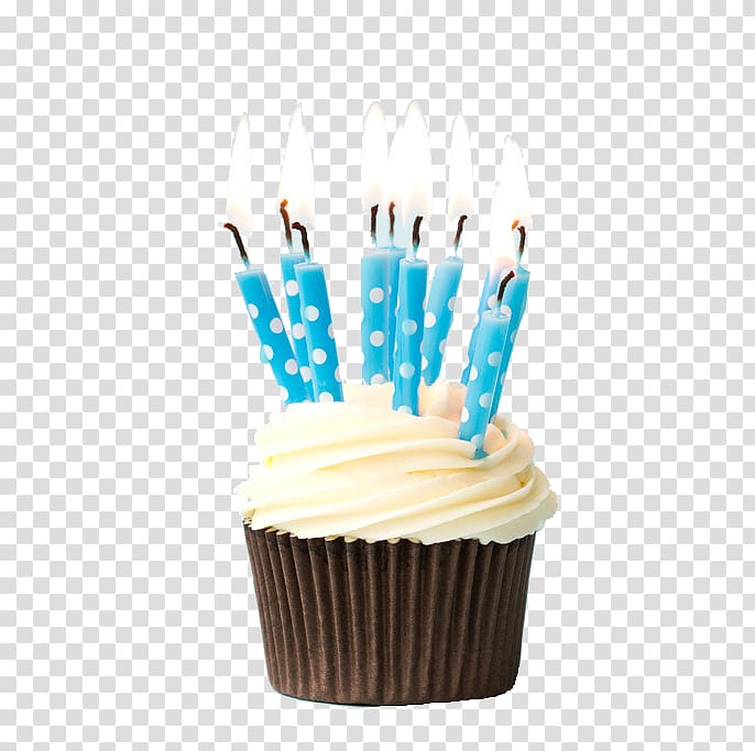white cream covered cupcake with candles, Cupcake Birthday cake Happy Birthday to You , small cake transparent background PNG clipart
