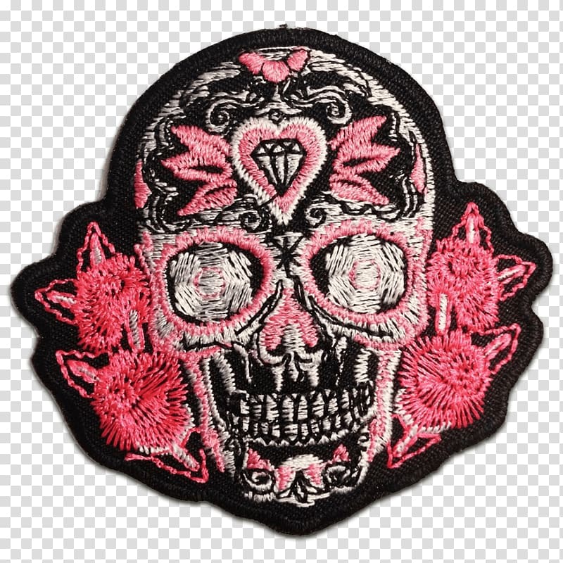 Embroidered patch Calavera Embroidery Iron-on Motorcycle club, totenkopf transparent background PNG clipart