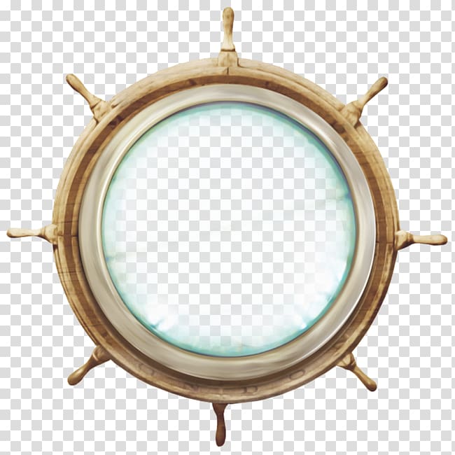 round brown wooden steering wheel framed mirror, Film frame , Beach elements transparent background PNG clipart