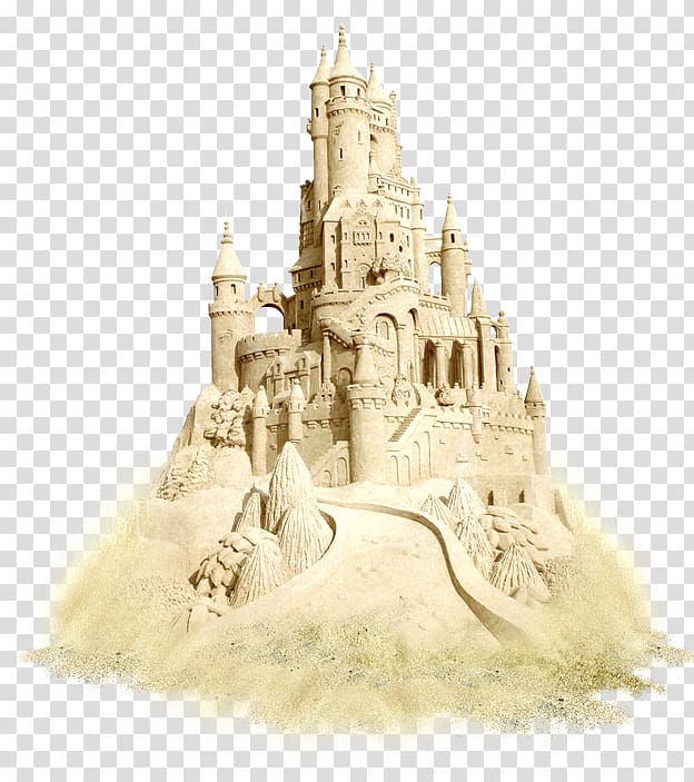 white sand castle, Sand art and play Beach , Sand castle transparent background PNG clipart