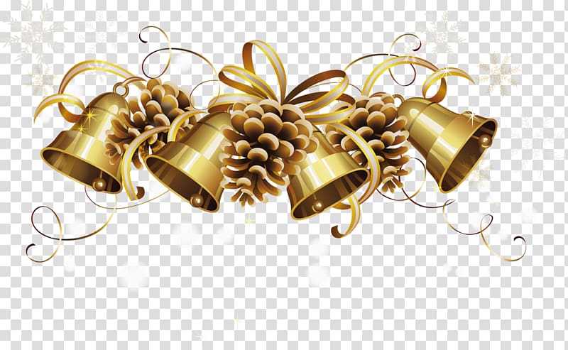 four gold bells , Christmas Gold Bell , Christmas Golden Bells transparent background PNG clipart