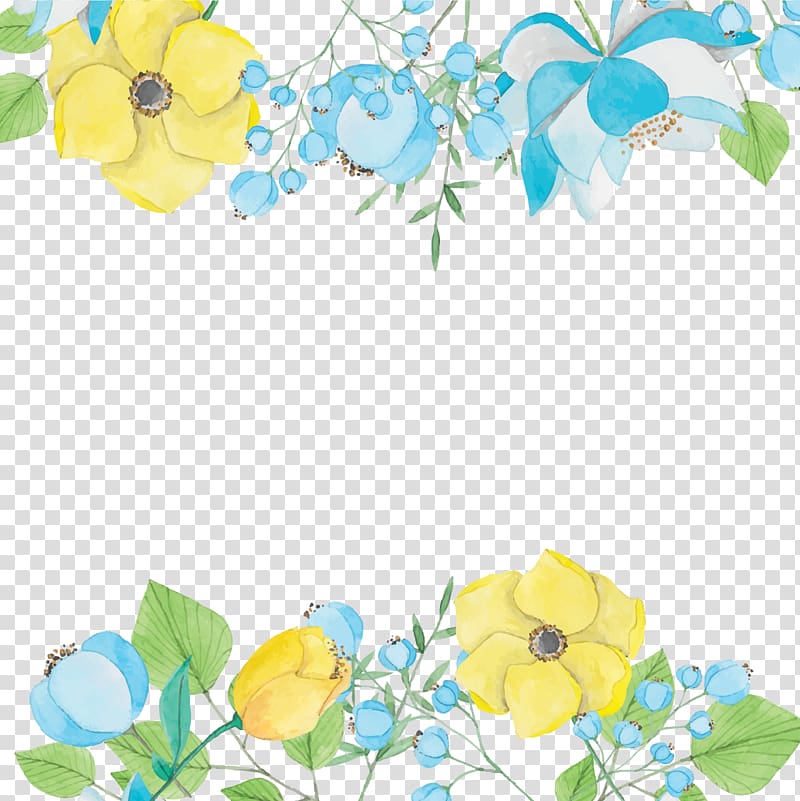 Watercolor painting Blue , Elegant watercolor flowers decorative background , blue and yellow floral transparent background PNG clipart